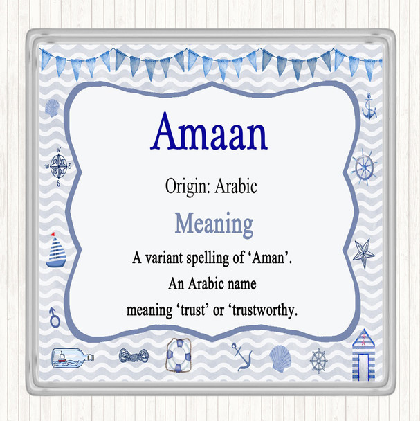 Amaan Name Meaning Drinks Mat Coaster Nautical