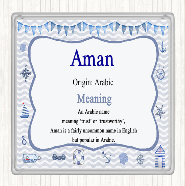 Aman Name Meaning Drinks Mat Coaster Nautical