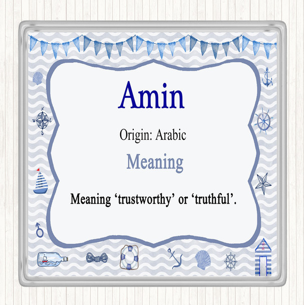 Amin Name Meaning Drinks Mat Coaster Nautical