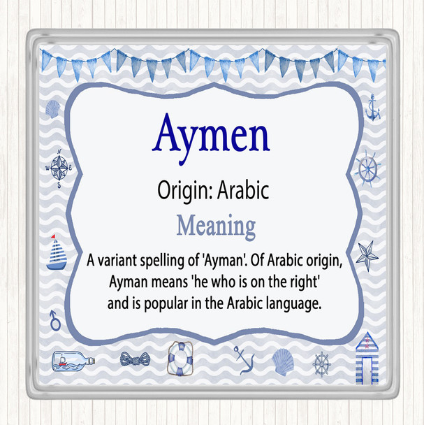 Aymen Name Meaning Drinks Mat Coaster Nautical