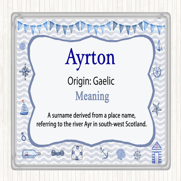 Ayrton Name Meaning Drinks Mat Coaster Nautical