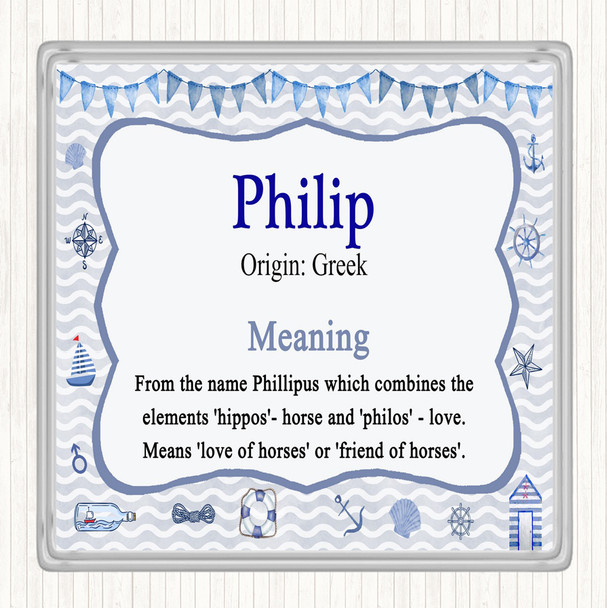 Philip Name Meaning Drinks Mat Coaster Nautical