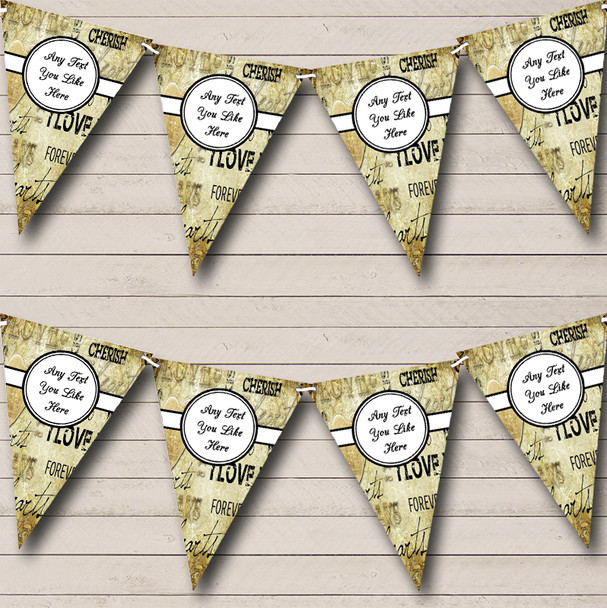 Love Script Gold And Black Personalised Engagement Party Bunting