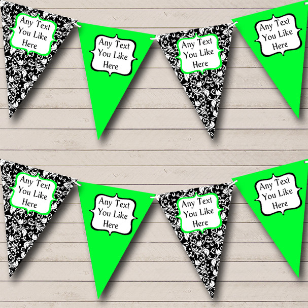 Lime Green White Black Damask Personalised Engagement Party Bunting