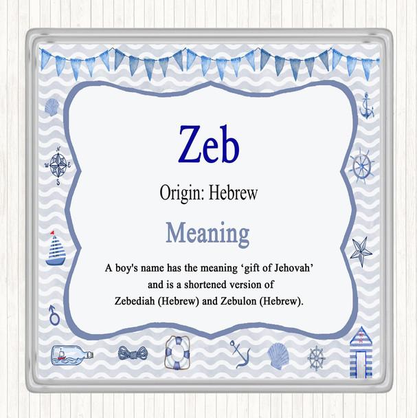 Zeb Name Meaning Drinks Mat Coaster Nautical