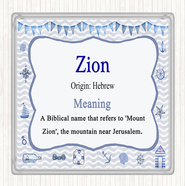 Zion Name Meaning Drinks Mat Coaster Nautical