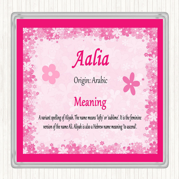 Aalia Name Meaning Drinks Mat Coaster Pink