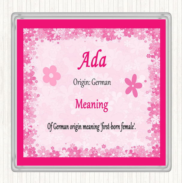 Ada Name Meaning Drinks Mat Coaster Pink