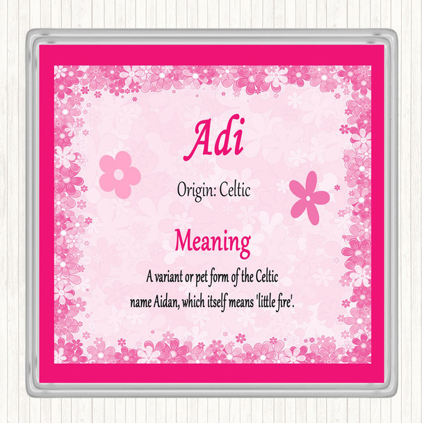 Adi Name Meaning Drinks Mat Coaster Pink