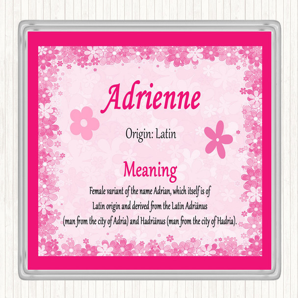 Adrienne Name Meaning Drinks Mat Coaster Pink
