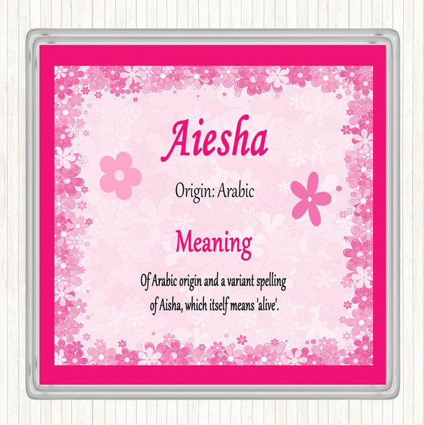 Aiesha Name Meaning Drinks Mat Coaster Pink