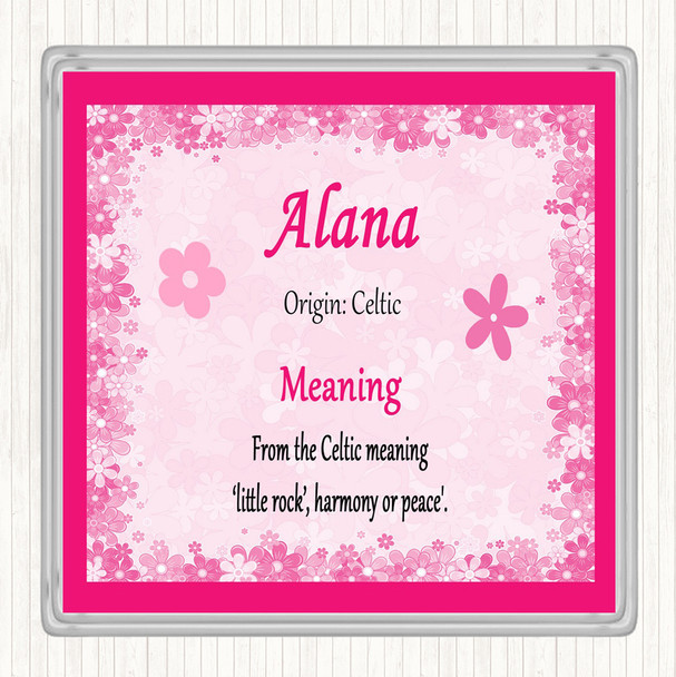 Alana Name Meaning Drinks Mat Coaster Pink