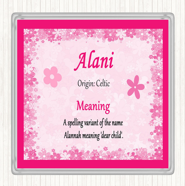 Alani Name Meaning Drinks Mat Coaster Pink