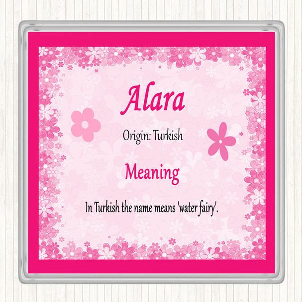 Alara Name Meaning Drinks Mat Coaster Pink