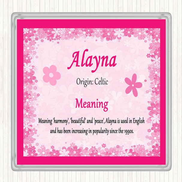 Alayna Name Meaning Drinks Mat Coaster Pink
