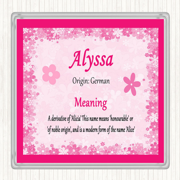 Alyssa Name Meaning Drinks Mat Coaster Pink