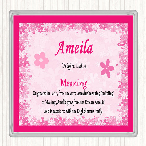 Ameila Name Meaning Drinks Mat Coaster Pink
