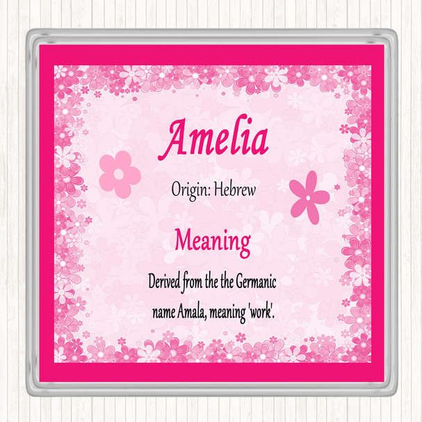 Amelia Name Meaning Drinks Mat Coaster Pink