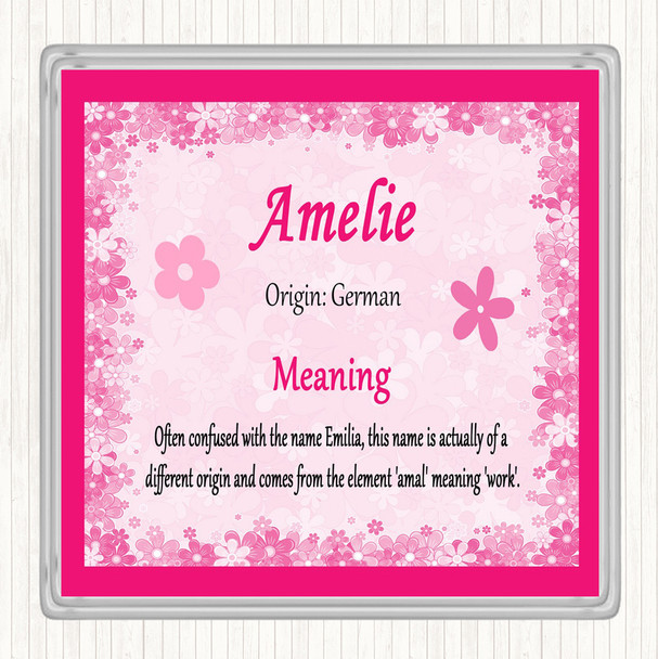 Amelie Name Meaning Drinks Mat Coaster Pink
