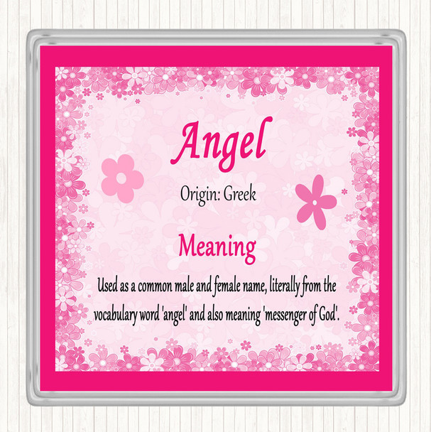 Angel Name Meaning Drinks Mat Coaster Pink