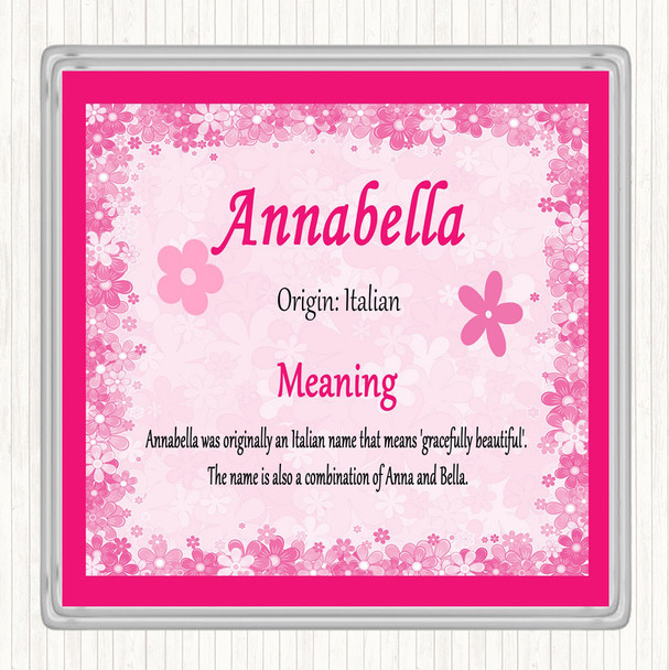Annabella Name Meaning Drinks Mat Coaster Pink