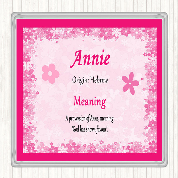 Annie Name Meaning Drinks Mat Coaster Pink