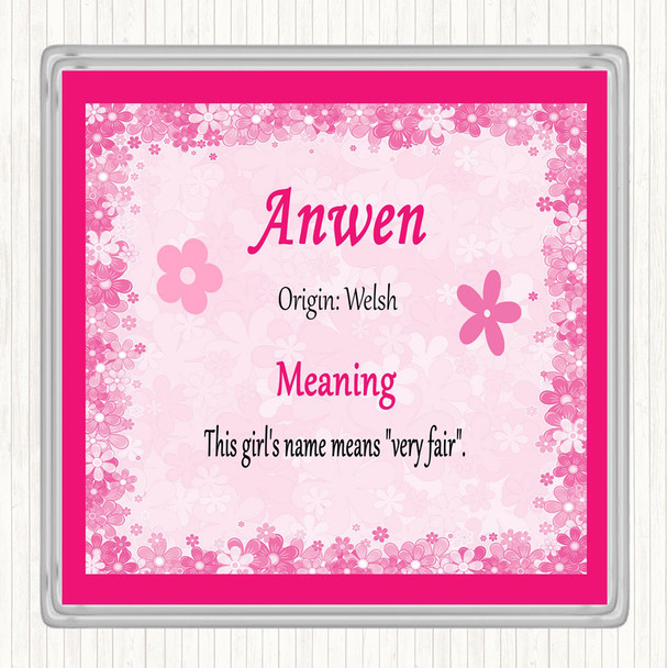 Anwen Name Meaning Drinks Mat Coaster Pink
