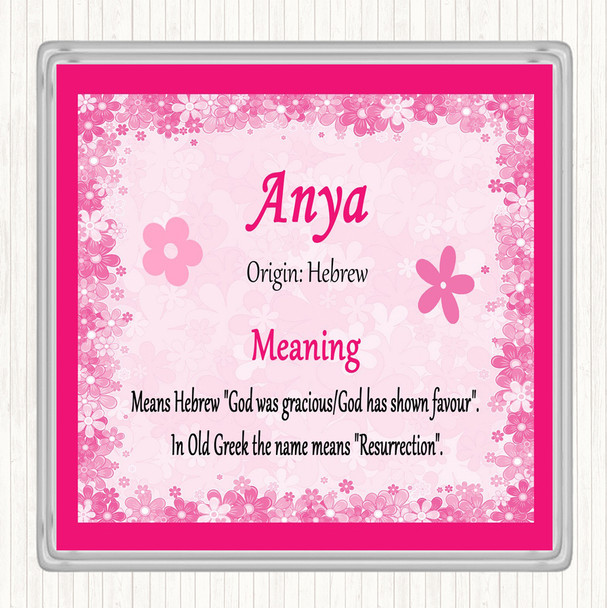 Anya Name Meaning Drinks Mat Coaster Pink