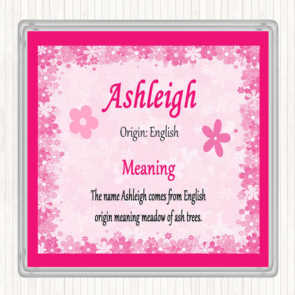 Ashleigh Name Meaning Drinks Mat Coaster Pink