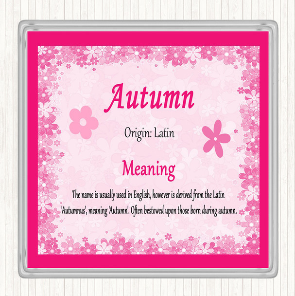 Autumn Name Meaning Drinks Mat Coaster Pink