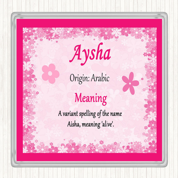 Aysha Name Meaning Drinks Mat Coaster Pink