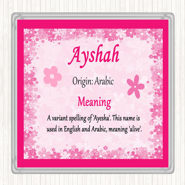 Ayshah Name Meaning Drinks Mat Coaster Pink