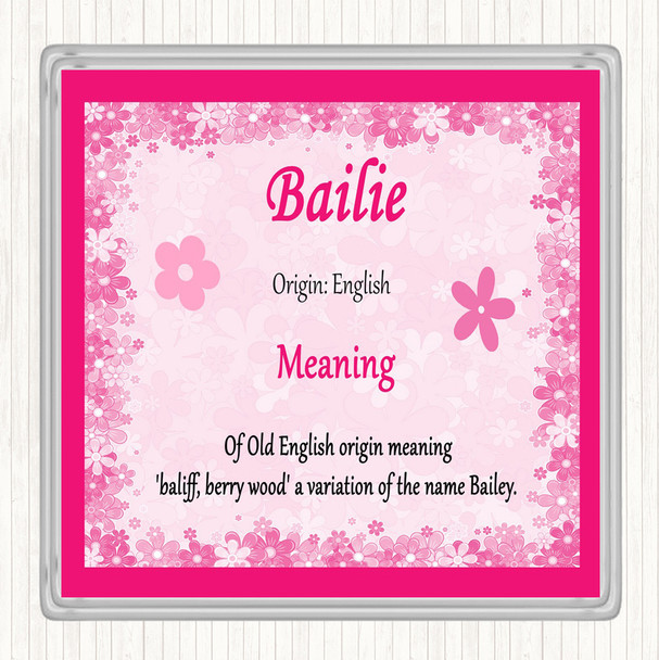 Bailie Name Meaning Drinks Mat Coaster Pink