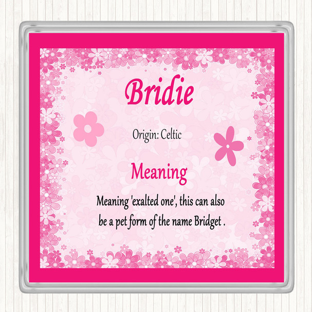 Bridie Name Meaning Drinks Mat Coaster Pink