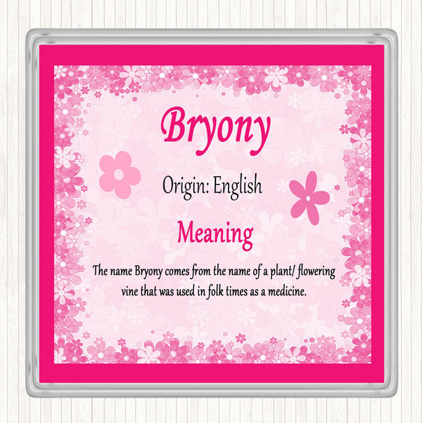 Bryony Name Meaning Drinks Mat Coaster Pink