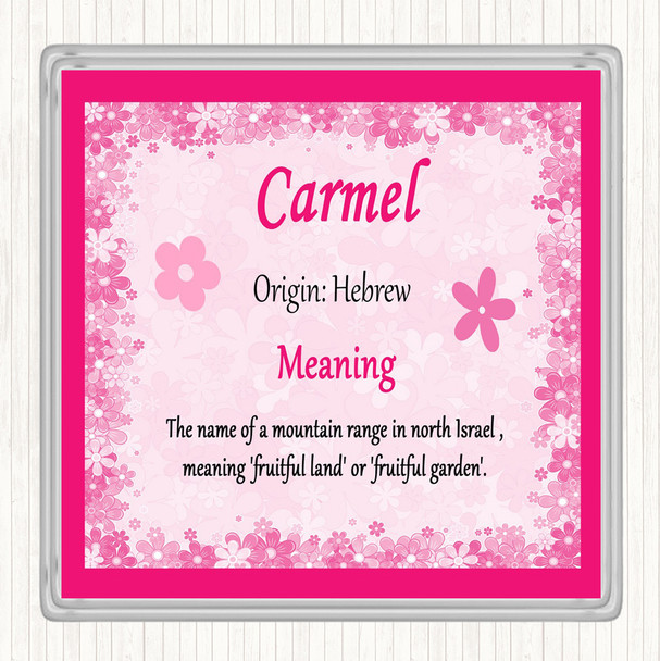 Carmel Name Meaning Drinks Mat Coaster Pink