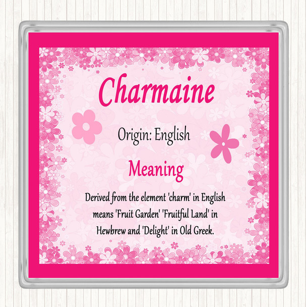 Charmaine Name Meaning Drinks Mat Coaster Pink