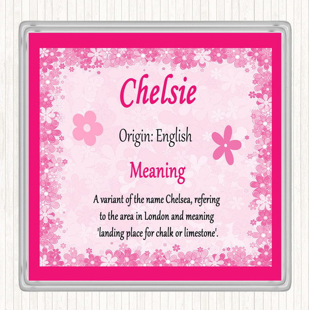 Chelsie Name Meaning Drinks Mat Coaster Pink