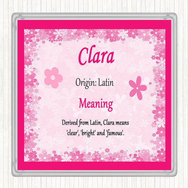 Clara Name Meaning Drinks Mat Coaster Pink