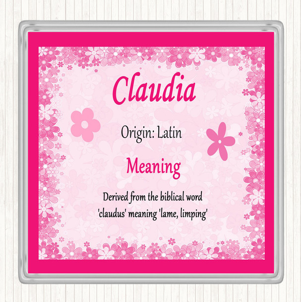 Claudia Name Meaning Drinks Mat Coaster Pink