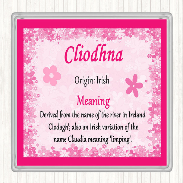 Cliodhna Name Meaning Drinks Mat Coaster Pink