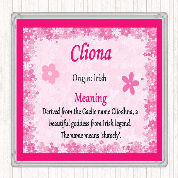 Cliona Name Meaning Drinks Mat Coaster Pink