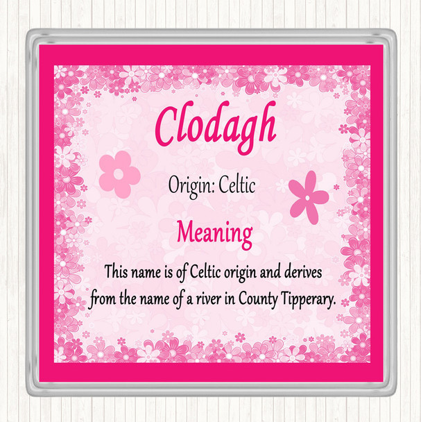 Clodagh Name Meaning Drinks Mat Coaster Pink