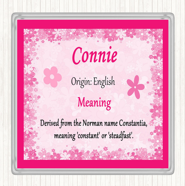 Connie Name Meaning Drinks Mat Coaster Pink