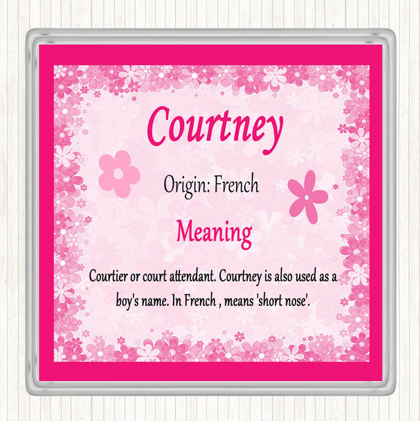 Courtney Name Meaning Drinks Mat Coaster Pink