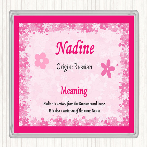 Nadine Name Meaning Drinks Mat Coaster Pink