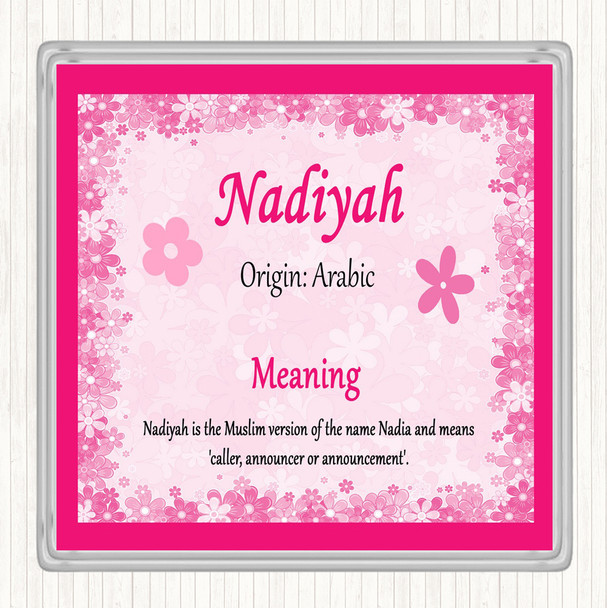 Nadiya Name Meaning Drinks Mat Coaster Pink