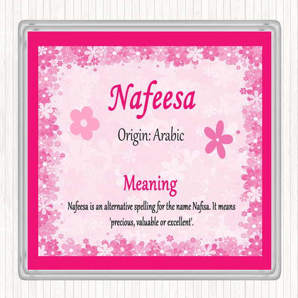 Nafeesa Name Meaning Drinks Mat Coaster Pink