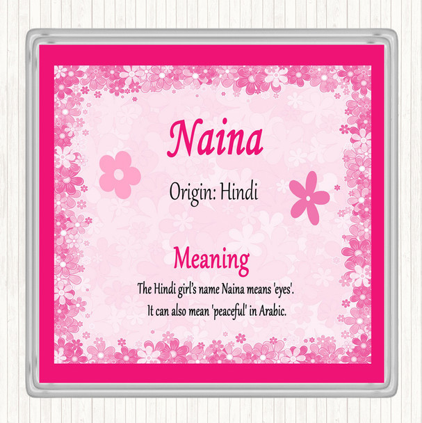 Naina Name Meaning Drinks Mat Coaster Pink