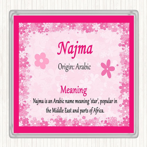 Najma Name Meaning Drinks Mat Coaster Pink